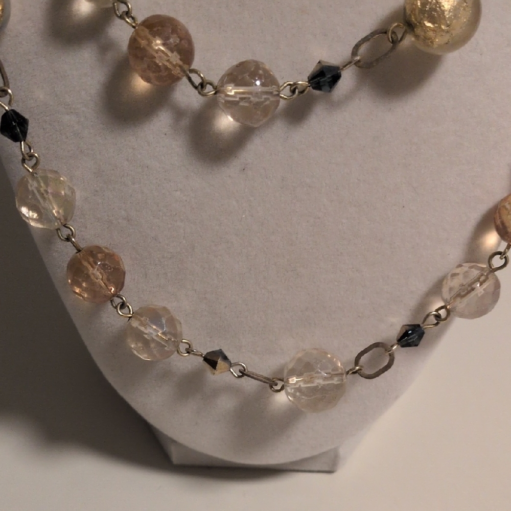 Elegant Multi-Strand Glass Bead Necklace in Champagne and Clear - Picture 2 of 5